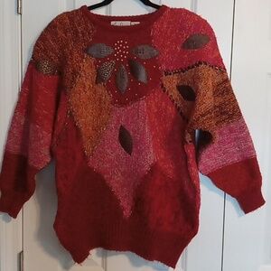 Vintage Red and Orange Patchwork Sweater